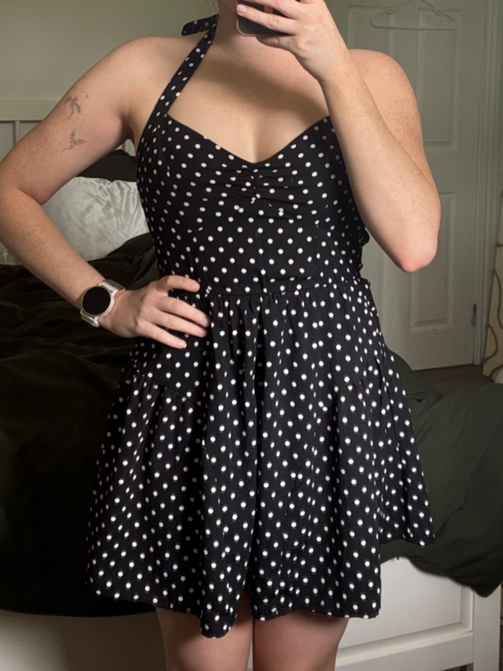 Black Polka Dot Halter Skater Dress